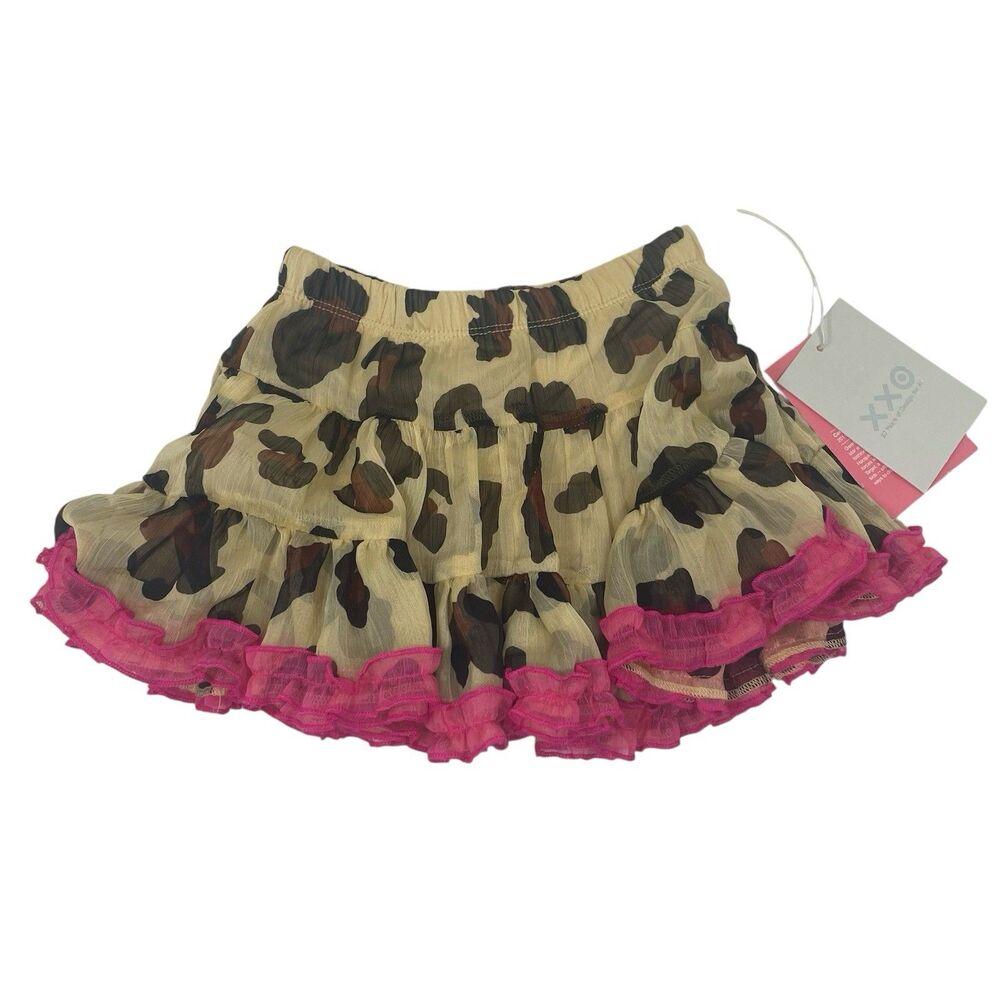 Harajuku Mini For Target Leopard Print A-Line Mini Skirt Pink Ruffle Size 3T